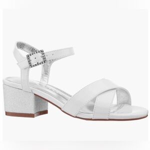 Nina KIDS Valentin Ankle Strap Sandal, Size 3M / EUR 34, White Patent/ Glitter